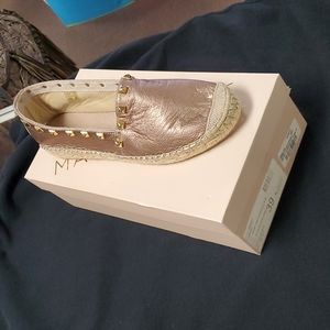 Maiden Lane Rose Gold Studed Leather Espadrilles Size 39